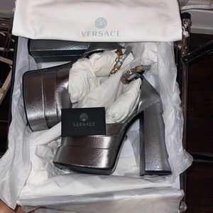 Silver Versace Medusa Heels